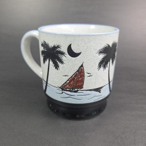 Galveston Island Speckled Stoneware Coffee Mug Cup 10 oz Blue Embossed Sailboat - Picture 4 of 9